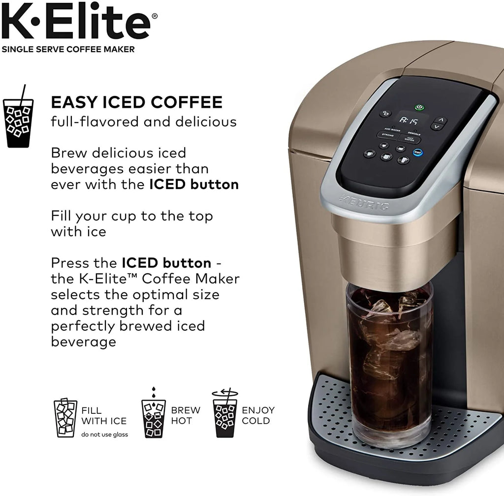 Keurig K-Elite Coffee Maker, Single Serve K-Cup Pod Coffee Brewer, With Iced Coffee Capability, Brushed Slate
