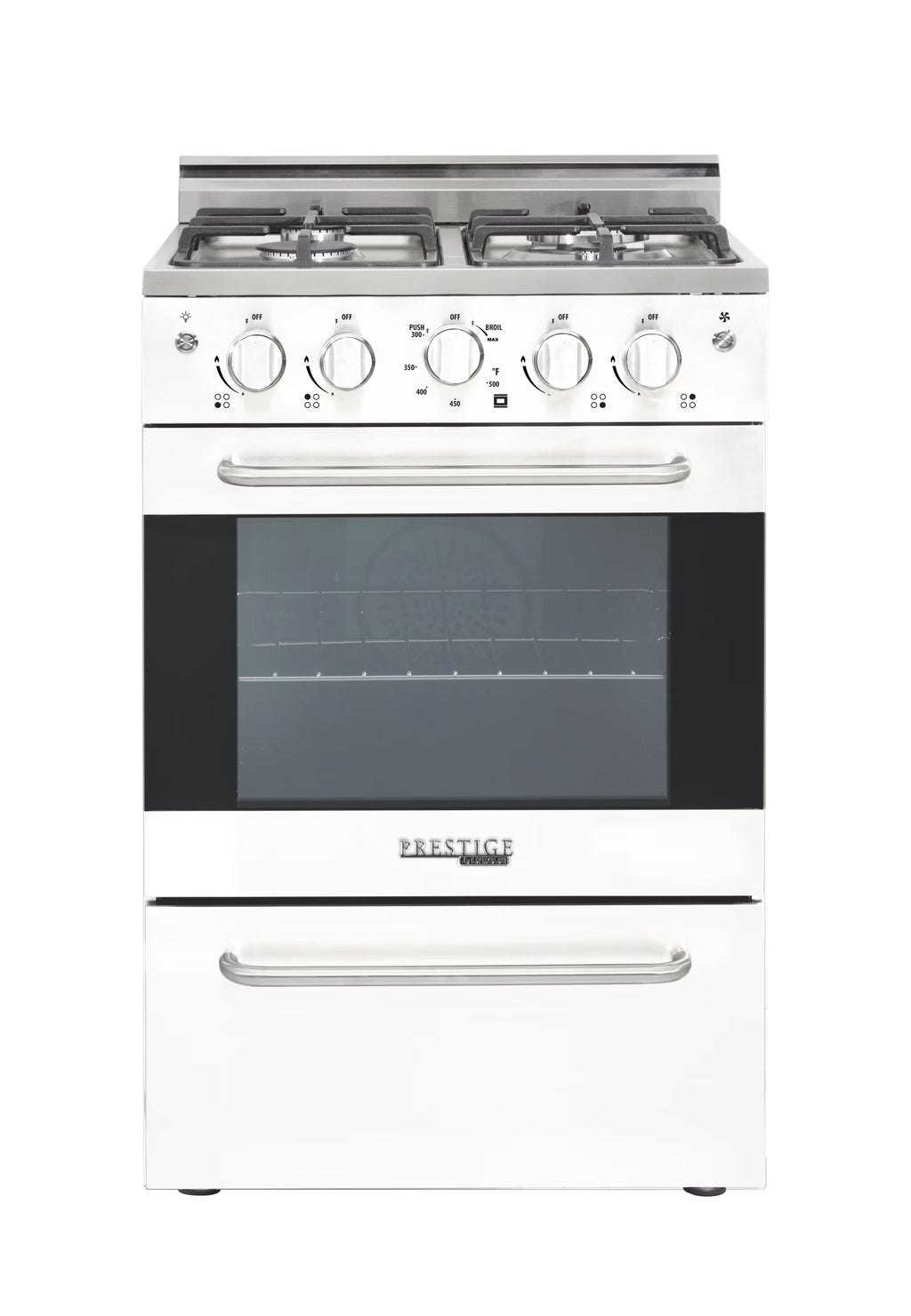 Unique Prestige 24�?2.3 cu ft Double Oven Gas Range in White