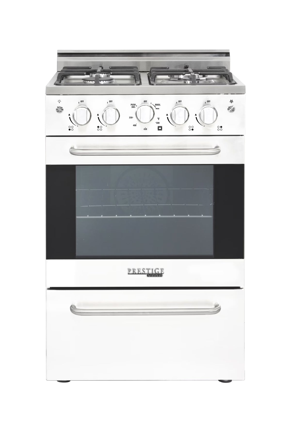 Unique Prestige 24�?2.3 cu ft Double Oven Gas Range in White