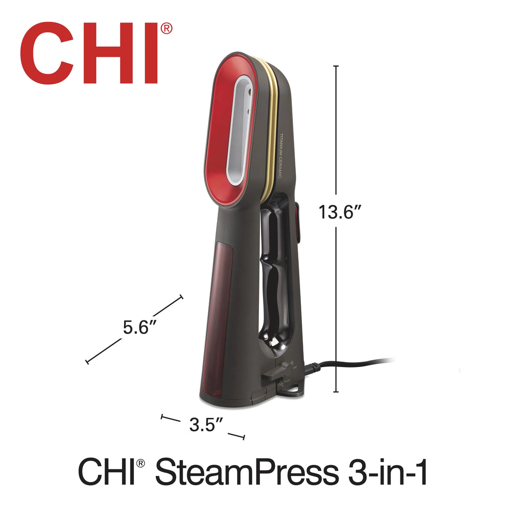 CHI SteamPress 3-in-1 Handheld Garment Steamer for Clothes, Travel Steamer & Iron, Black