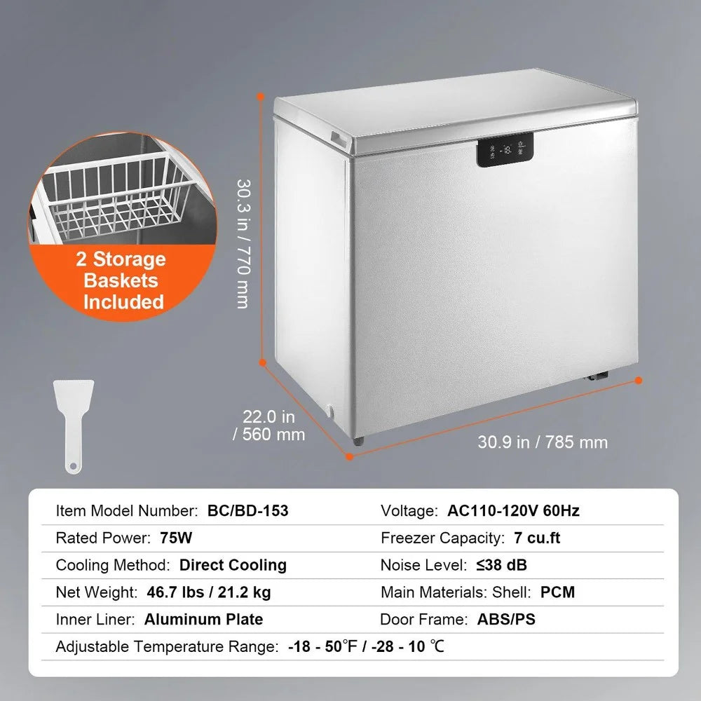 Choco Moon Large Capacity 14.5 Cu.ft Chest Freezer, 345L Storage, 4 Slide-Out Baskets, Lockable Lid, 8 Temp Control Levels, Energy-Efficient LED Lights, 6 Swivel Casters for Easy Mobility