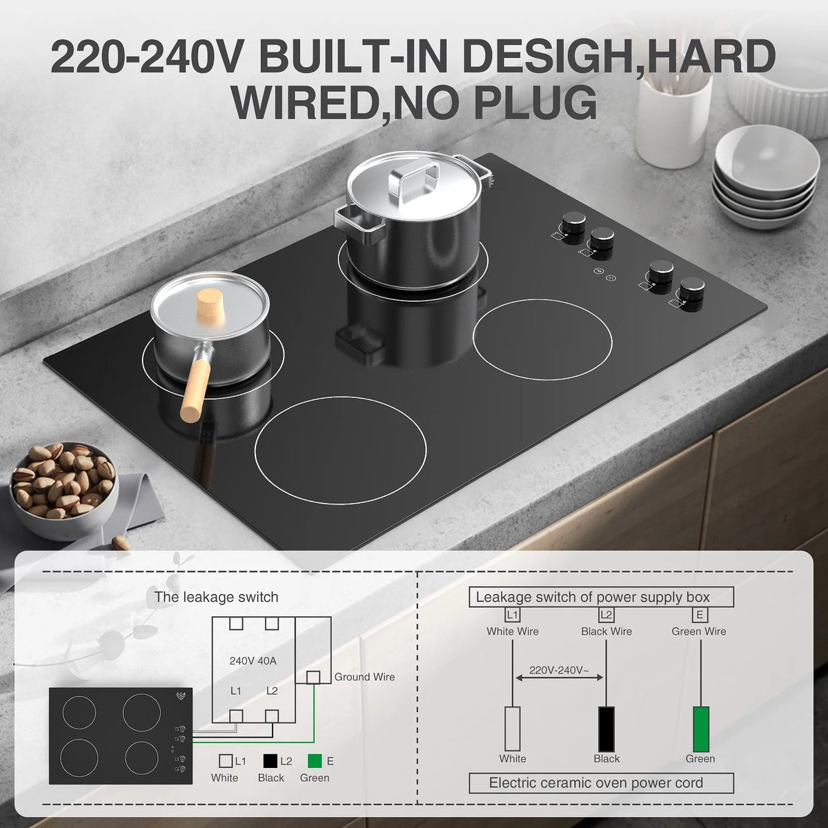 VBGK Induction Cooktop 30 inch 5 Burner Electric Hot Plate for Cooking Electric Induction Cooktop 240v, 99 Minutes Timer and Auto Shutdown Induction Burner,Child Lock