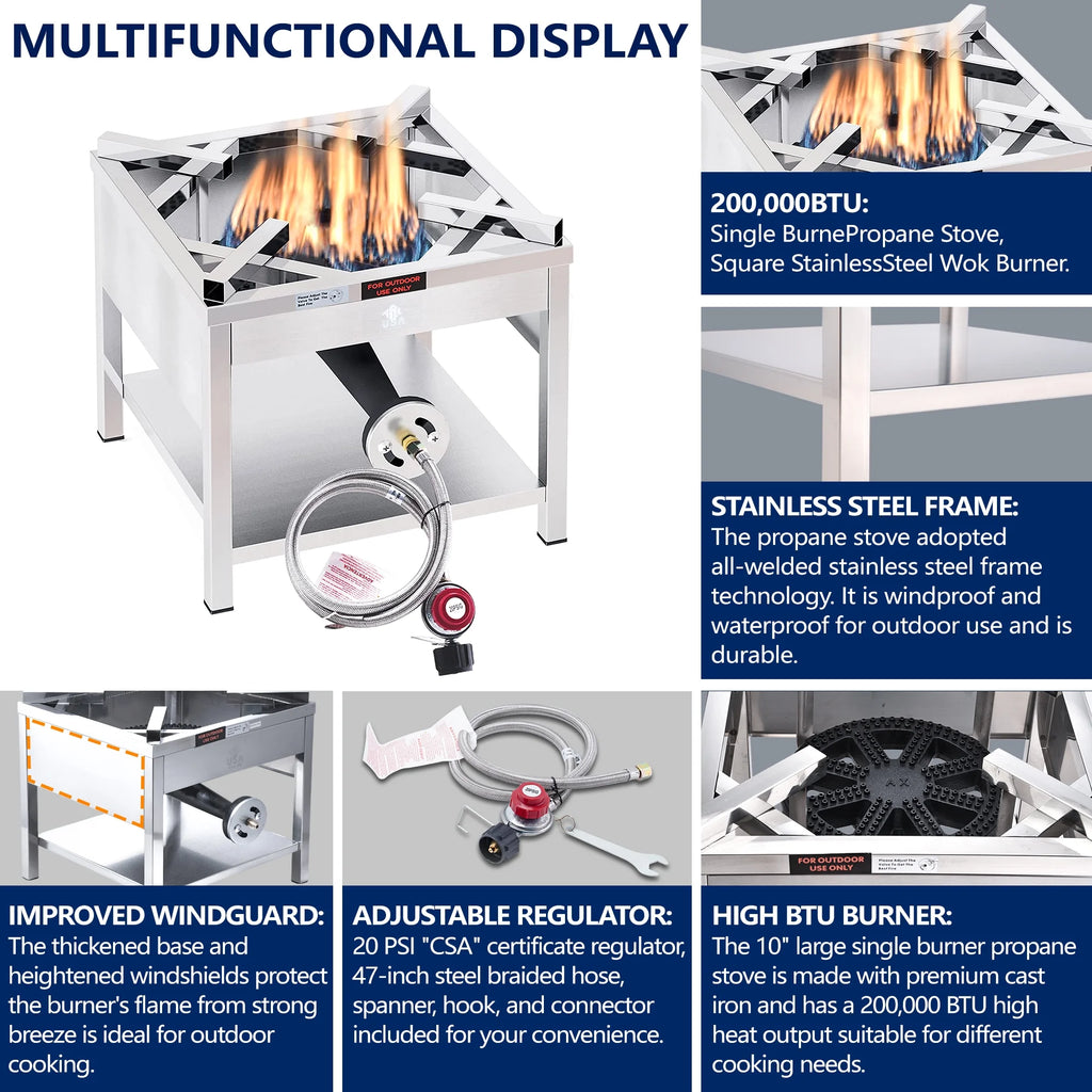 64QT Stainless Steel Seafood Boiling Kit, 200,000BTU Propane Burner And Crawfish Boil Pot w/Basket and Steamer Rack, For Outdoors Cooking and Steaming, Large Turkey Fryer Pot, Lobster Shrimp Pot