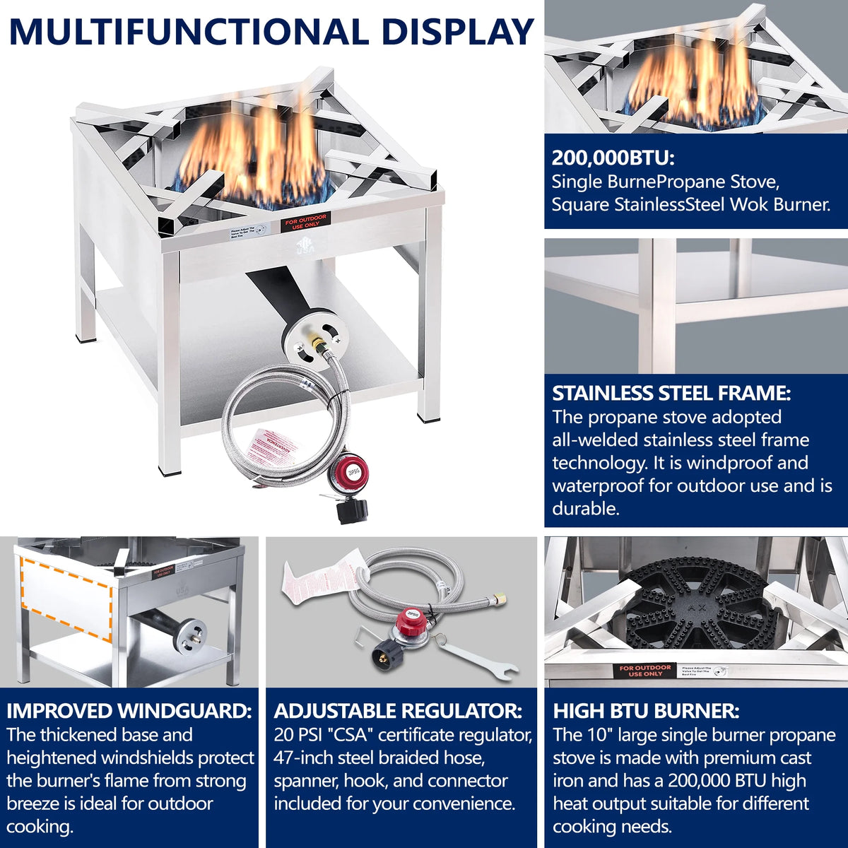 64QT Stainless Steel Seafood Boiling Kit, 200,000BTU Propane Burner And Crawfish Boil Pot w/Basket and Steamer Rack, For Outdoors Cooking and Steaming, Large Turkey Fryer Pot, Lobster Shrimp Pot