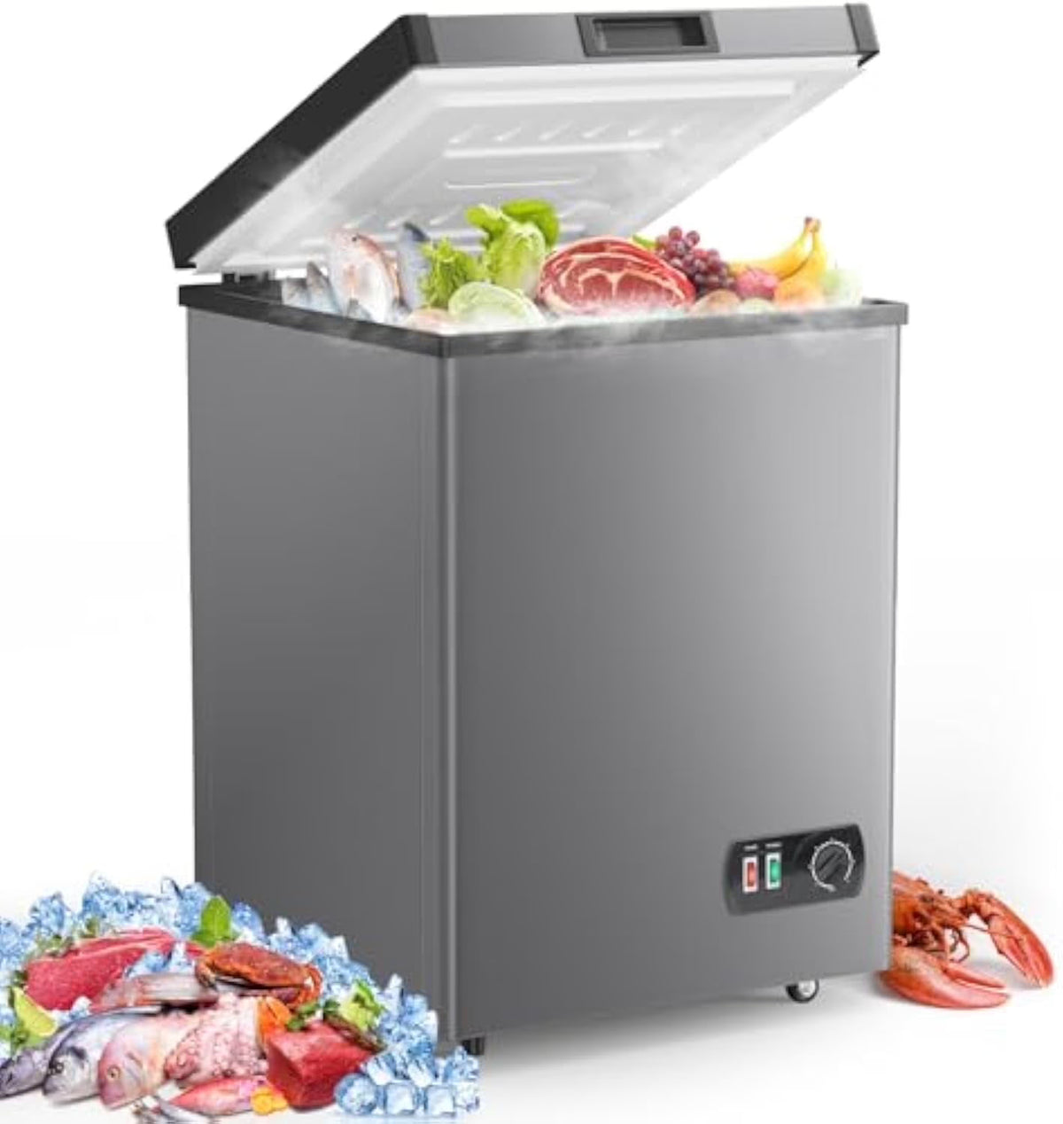 Ecotronic 3.8 Cu Ft Compact Chest Freezer, Grey, Low Noise, Energy Saving, 7-Gear Temperature Control
