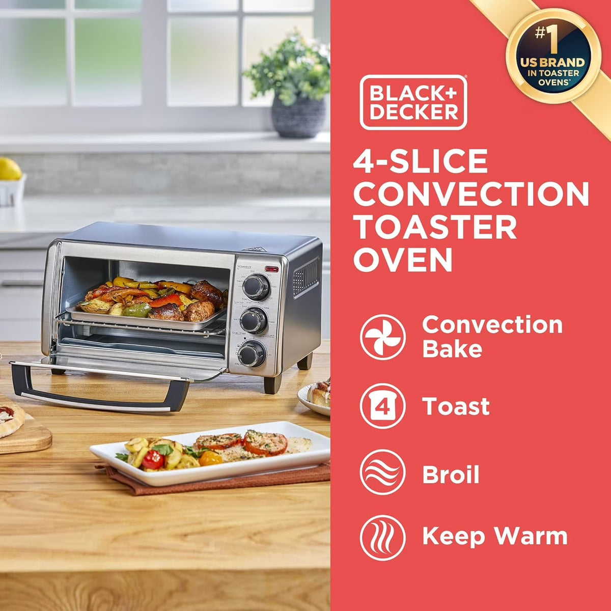 4-Slice Convection Oven - Stainless Steel, Curved Interior for 9-inch Pizza, TO1313SBD