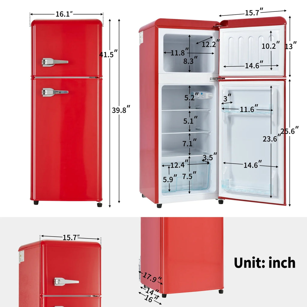Harper & Bright Designs Double Door Mini Fridge with Freezer, 3.2 Cu.Ft Compact Refrigerator with Adjustable Shelf, Adjustable Thermostat and Reversible Door for Bedroom, Dorm, Home Office, White