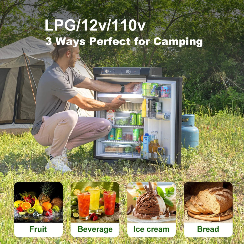 SMAD 3.5 Cu ft 3 Way Fridge Refrigerator Freezer Combo 12V/110V/LPG Camping Offgrid RV Travel Truck Outdoor