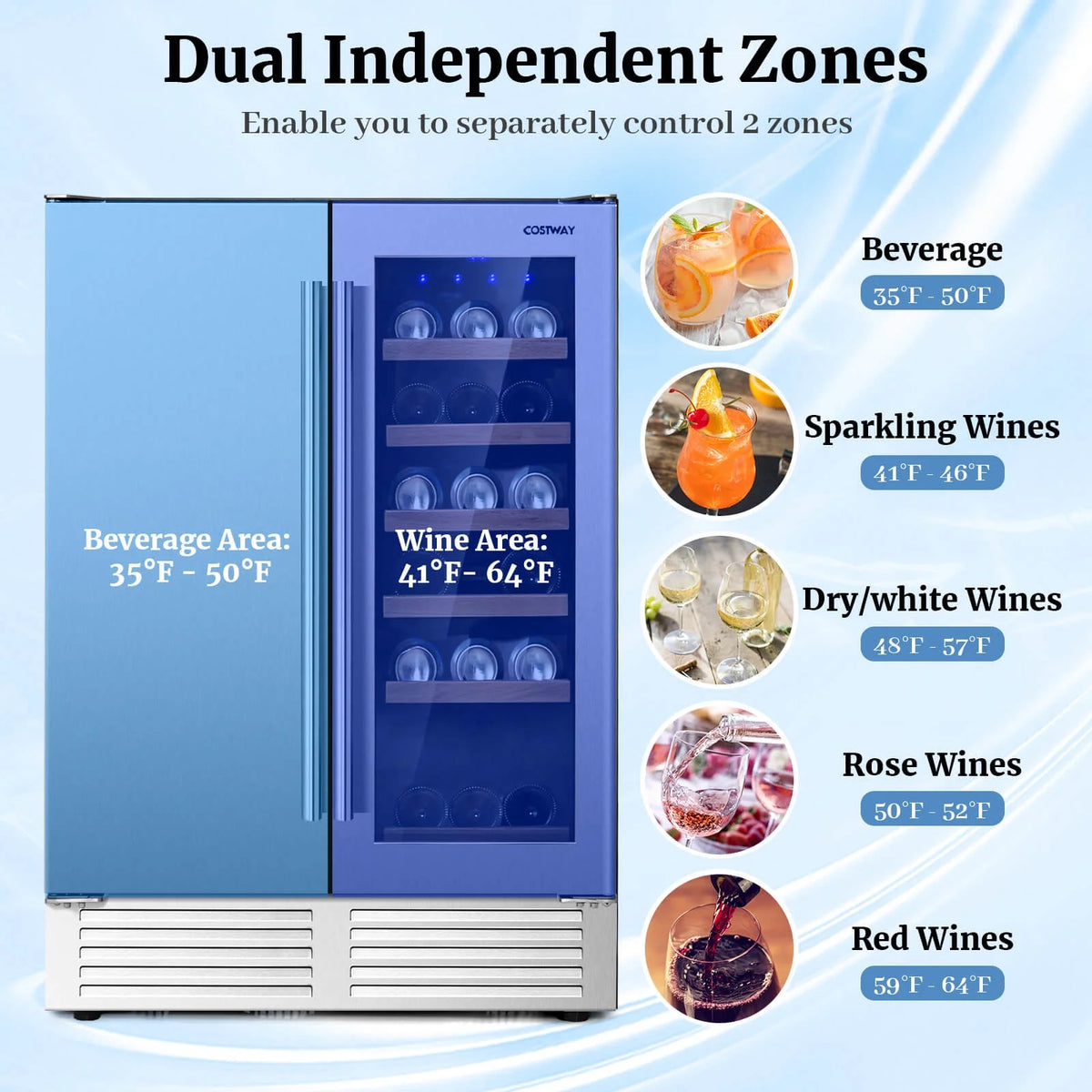 Costway 2-in-1 Beverage and  Cooler Free-standing & Built-in Dual Zones  Fridge