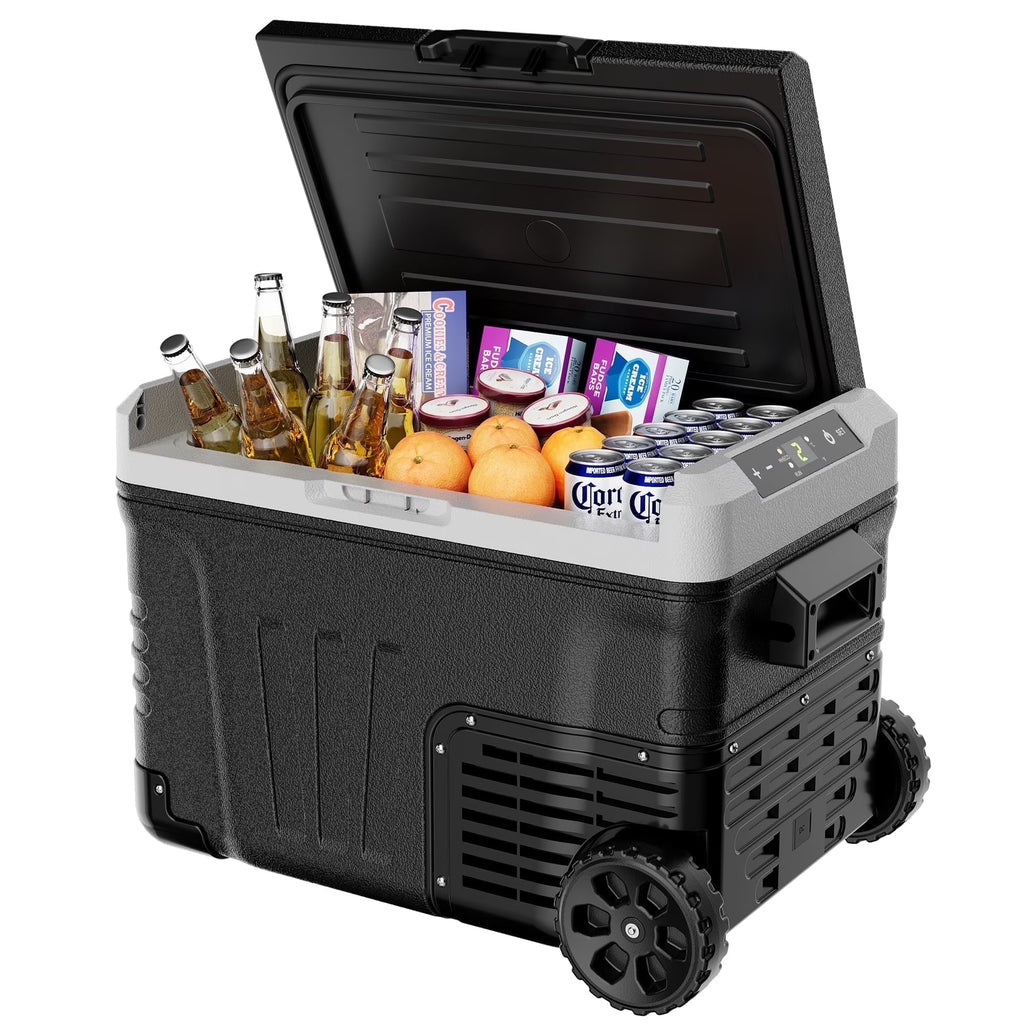 Simzlife 12V Car Refrigerator, 37QT Electric Cooler DC/AC, -4�H~68�H, RV Freezer Fridge Cooler with Wheels & 2 Baskets