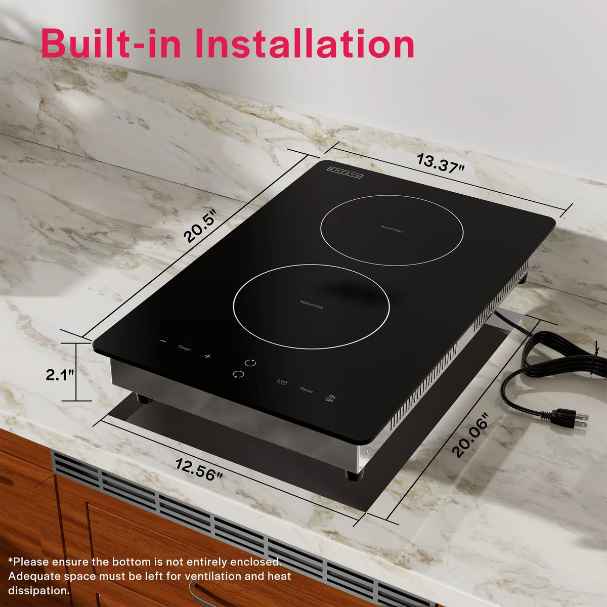 Empava Electric Stove Induction Cooktop Vertical with 2 Burners Vitro Ceramic Smooth Surface Glass in Black 120V