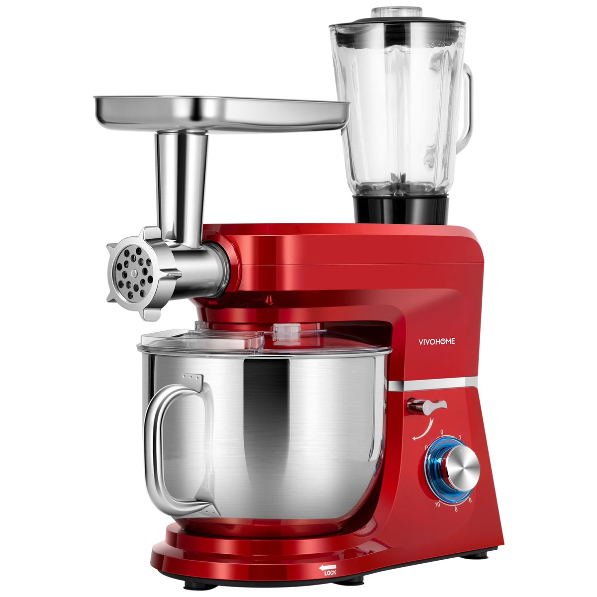 SPECSTAR 6 in 1 Multifunctional Stand Mixer with 8.5 Quart Stainless Steel Bowl, 660W 10 Speed Tilt-Head, Silver
