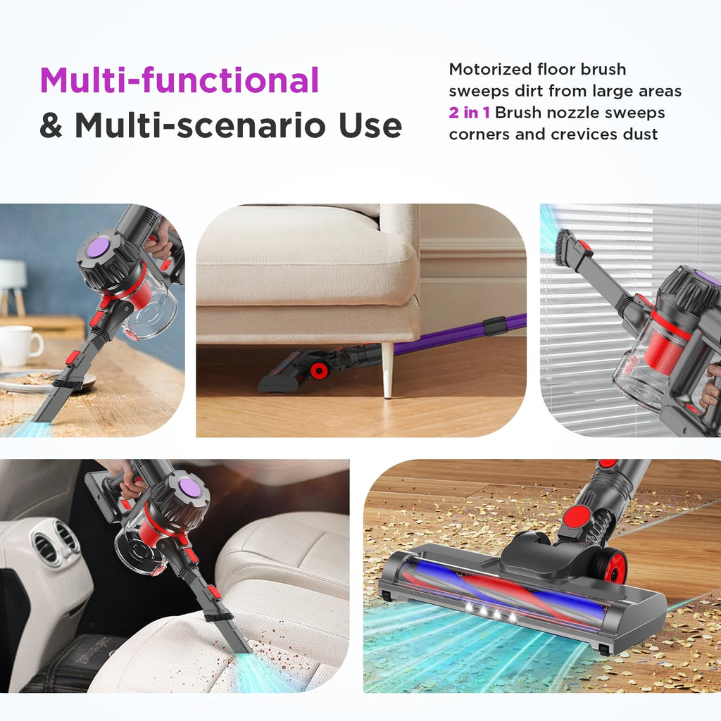 KANFUAQ Cordless Vacuum Cleaner, 38000PA/450W 50min 2500mah for Home Pet Hair Carpet Wood Floor