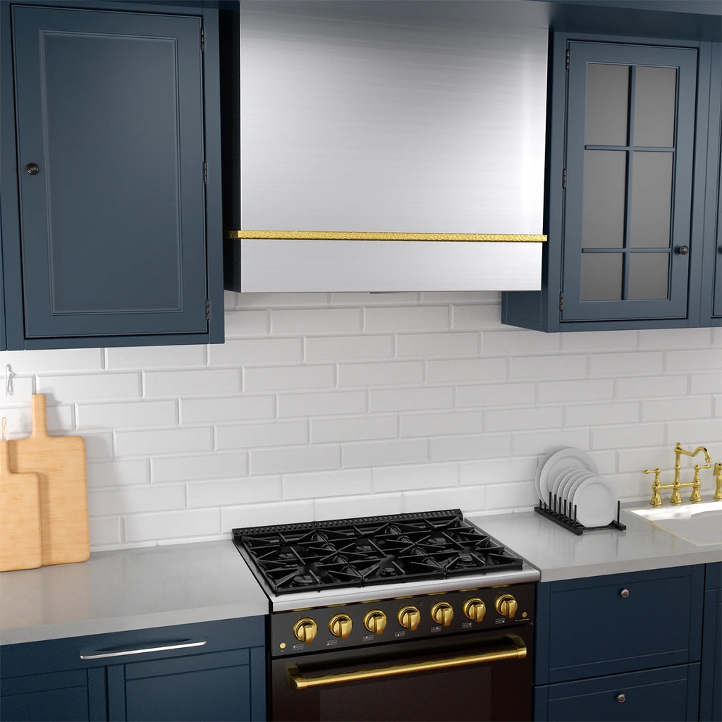 Akicon Range Hood 36 Inch, Ultra Quite Stainless Steel Kitchen Hood, Wall Mount Square Vent Hood with LED Light and Dishwasher-Safe Filters, Hood Vents for Kitchen, 3 Speeds, 600 CFM (AK-HS36HB-SWG)