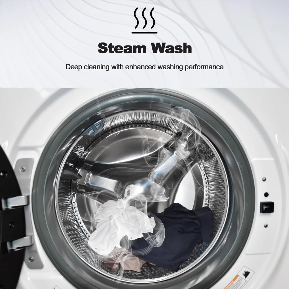Smad 27 in 120V 4.5 Cu ft Front Load Quick Washing Machine, Quiet Inverter Motor, Steam and Water Plus Functions
