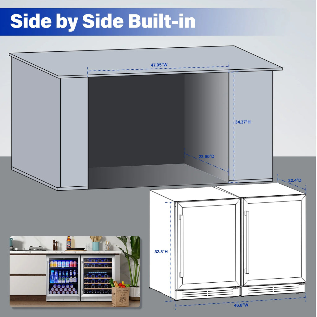 Yeego 30" Wine and Beverage Refrigerator,Two 15" Wine and Beverage Cooler Under Counter or Freestanding, Hold 33 Bottles and 80 Cans(Two Pack)