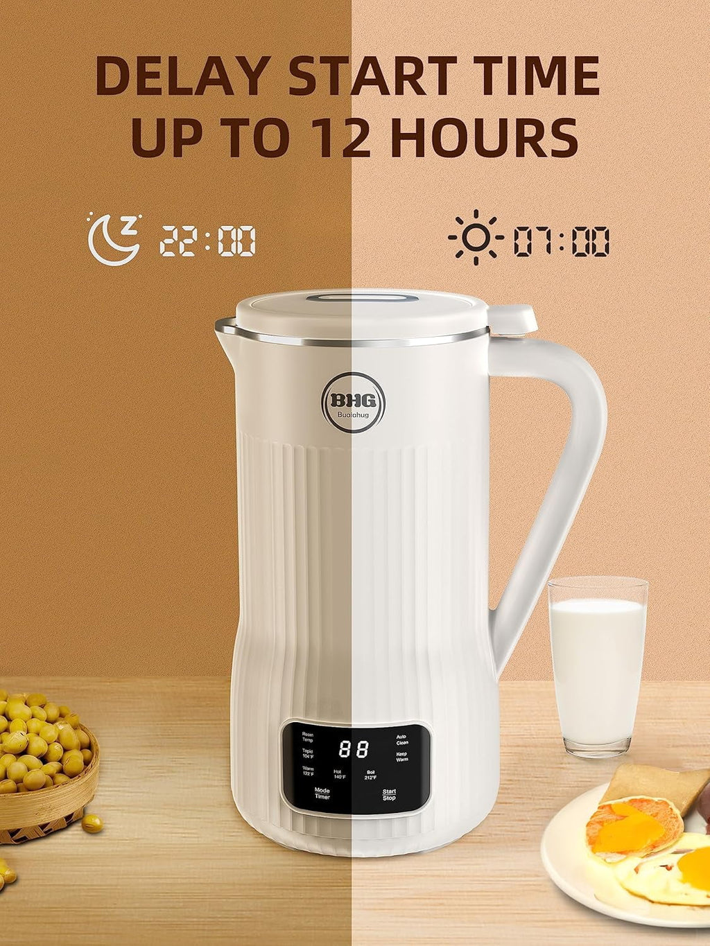 20 oz Nut Milk Maker - Multifunctional Automatic Almond, Equipped with 10 Blades, Suitable for Plant-Based, Oat, Soy, and Dairy, 12-Hour Timer/Auto Clean/Room Temperature/Keep Warm/Boil, hite.
