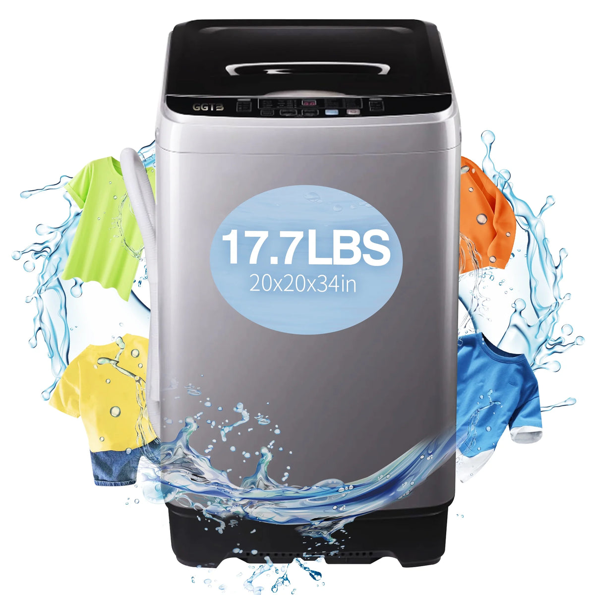 GGTB Portable Washing Machine for Apartments, 17.7 lbs Full Automatic Clothes Washer Machine,1.9 Cu.ft Top Load Washer with 10 Wash Programs/8 Water Levels, Coffee Gold