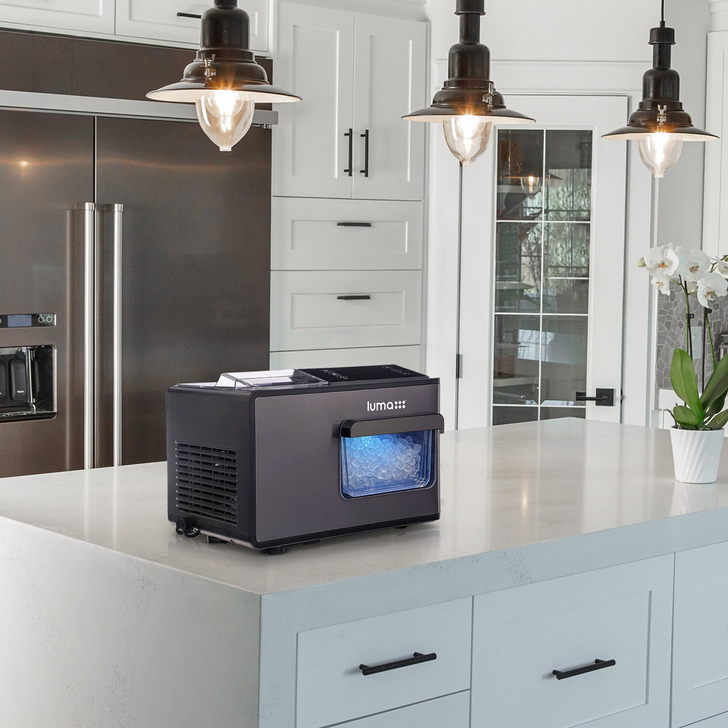 Luma Nugget Countertop Ice Maker, 44 lbs in 24 hours, Black Stainless Steel Ice Machine, Perfect for Home Bar, Kitchen Countertop, RV, Home Office