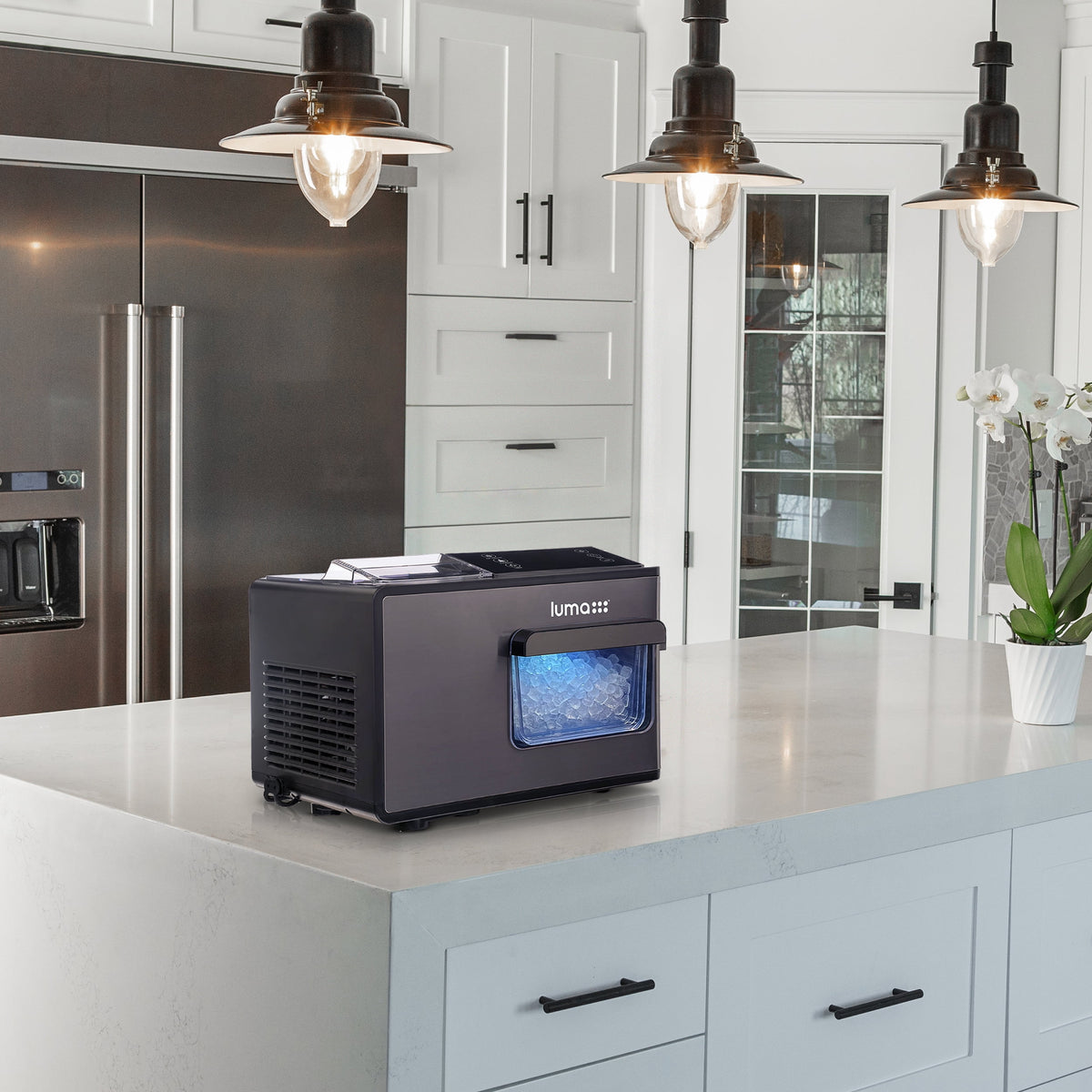 Luma Nugget Countertop Ice Maker, 44 lbs in 24 hours, Black Stainless Steel Ice Machine, Perfect for Home Bar, Kitchen Countertop, RV, Home Office