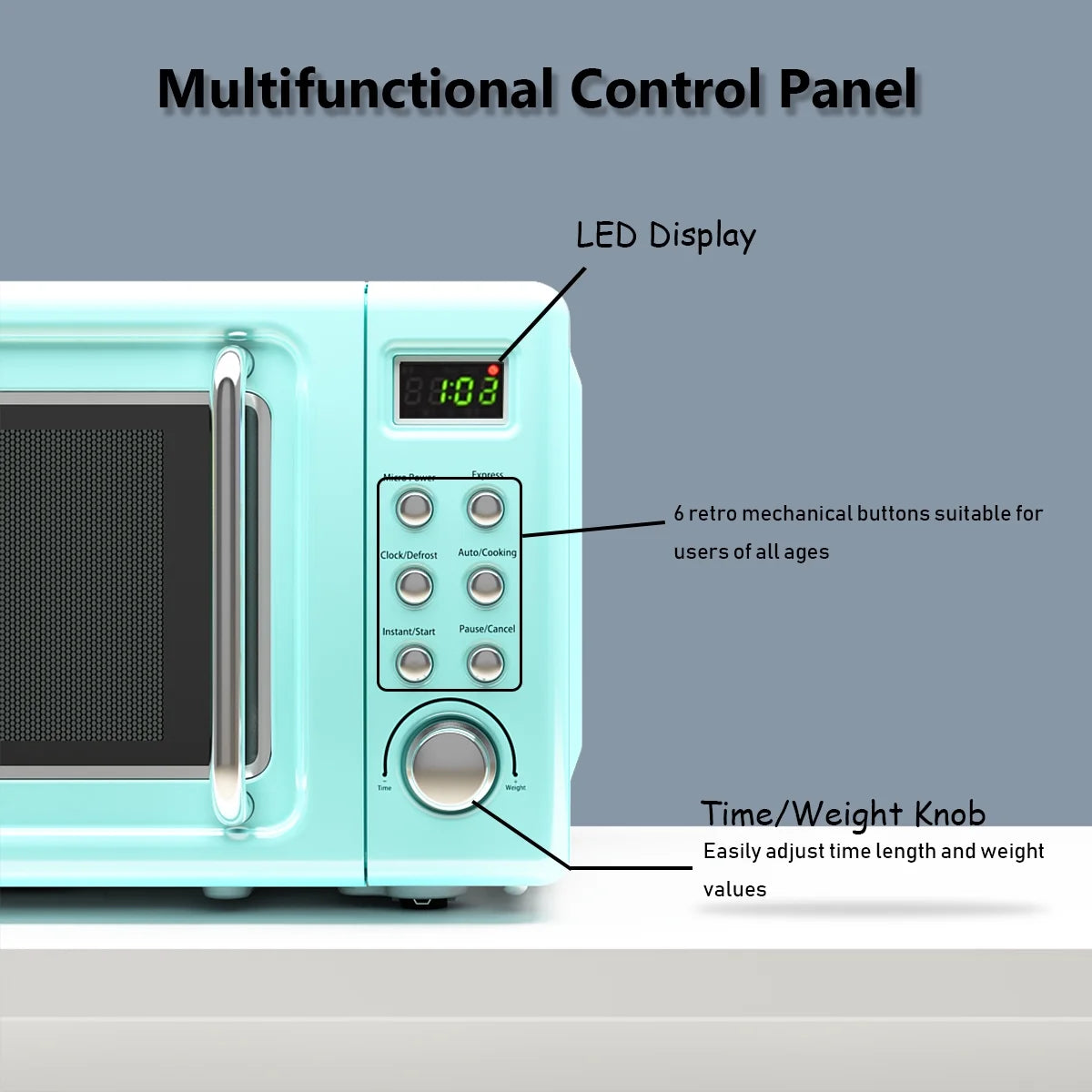 Costway 0.7Cu.ft Retro Countertop Microwave Oven 700W LED Display Glass Turntable Rose Gold