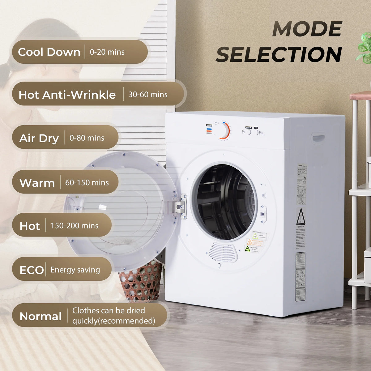 EUHOMY 1.8 Cu. ft. Compact Electric Dryer with LCD Touch Panel for Home, Apartment, Dorm