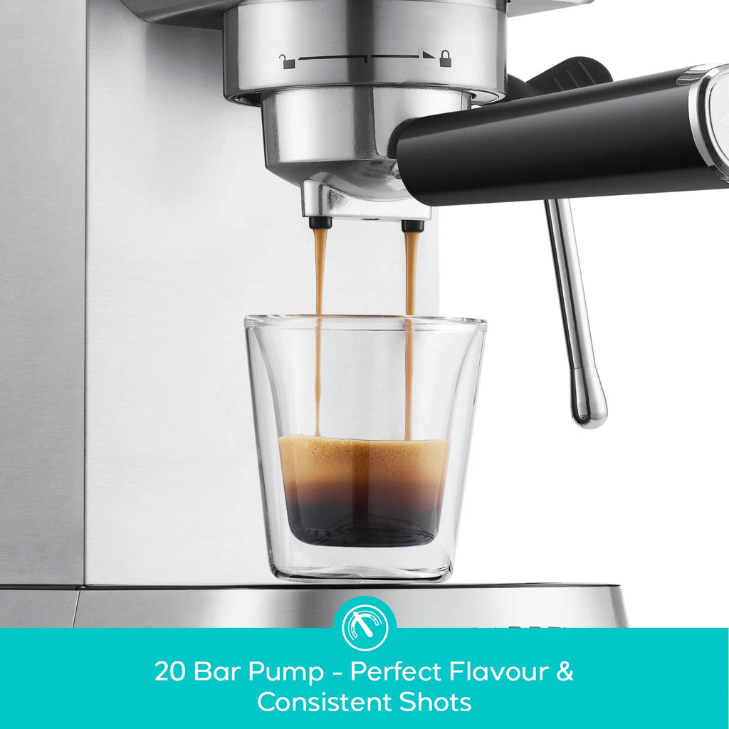 CASABREWS 5418Basic Espresso Machine with 20-Bar pressure, 34 oz Water Tank, with Milk Frother, Silver