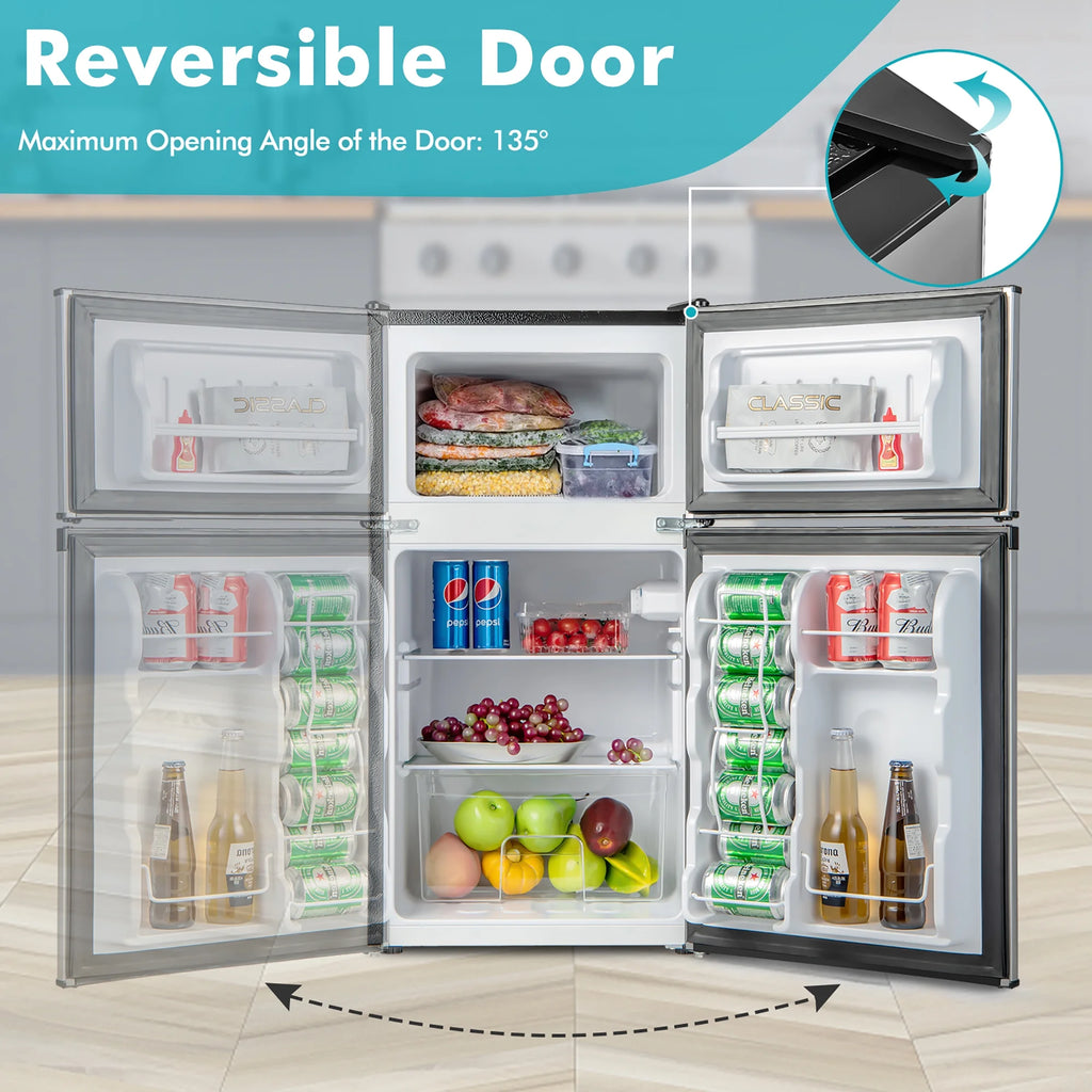 Costway FP10226US-SL Mini Refrigerator with Freezer Compact, Black and Silver, 19'' x 18'' x 33''