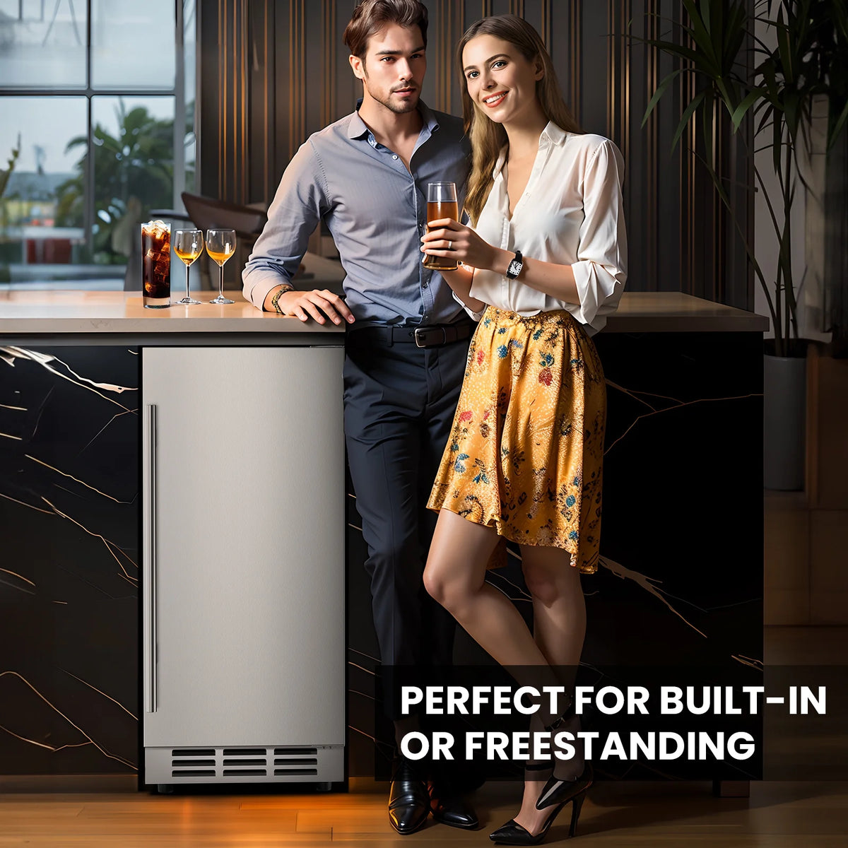 QAUSOU 24 Inch Under Counter Double Drawer Fridge, Weather Proof Stainless Steel Outdoor Beverage Refrigerator for Patio