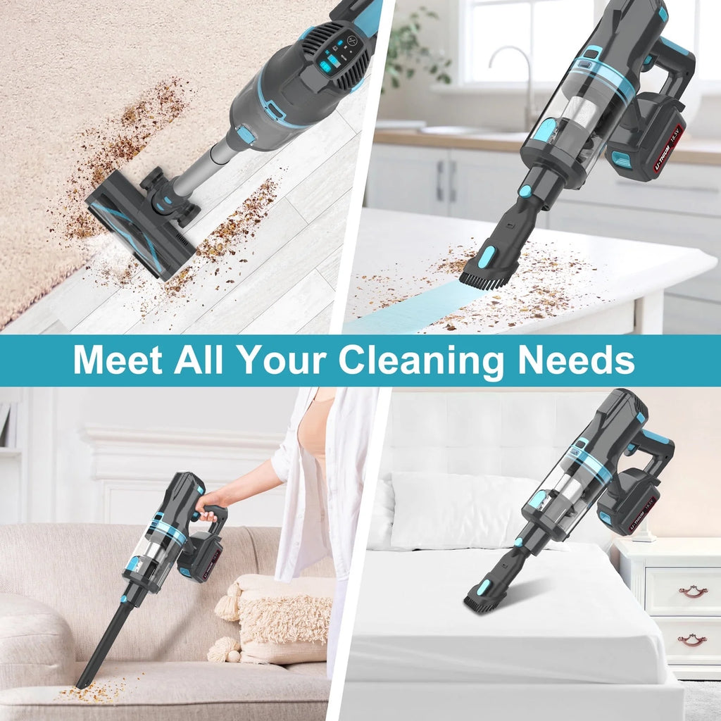 Cordless Vacuum Cleaner,30Kpa 60Mins Stick Vacuum Cleaner with LED Touch Screen,Lightweight Vacuum for Home Pet Hair Carpet Hard Floors V11(Blue)