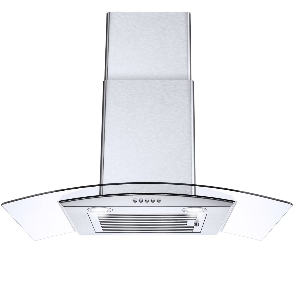 30 inch 450CFM Wall Mount Range Hood Tempered Glass 3-Speed Fan Button Control Baffle Filters