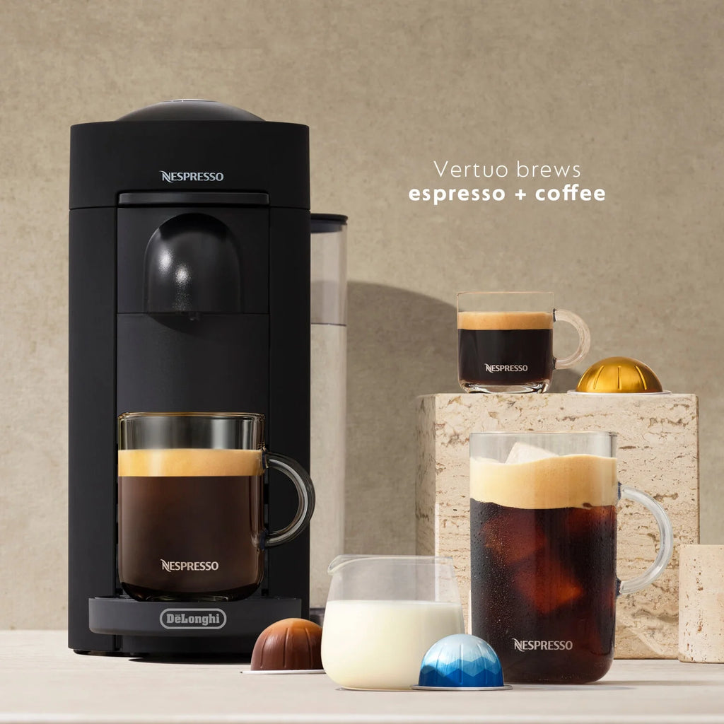Nespresso New Vertuo Plus Deluxe Coffee and Espresso Machine by De'Longhi, Black, Single-Serve Brewers