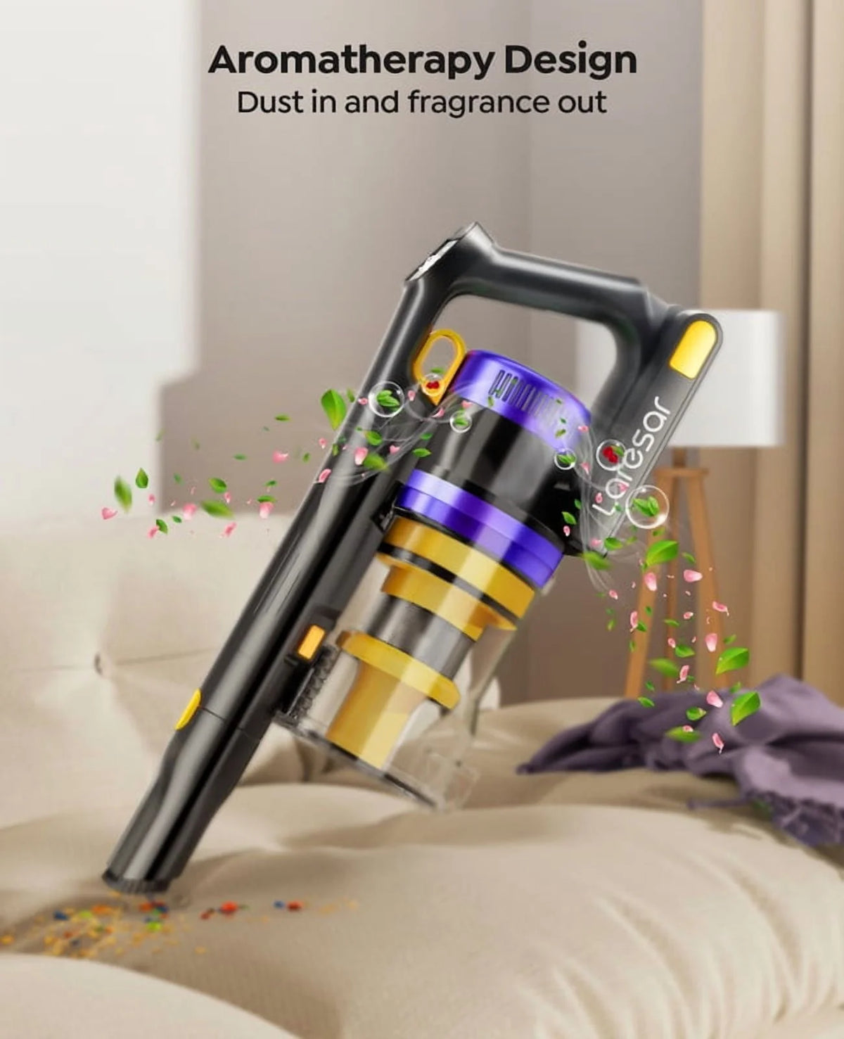 Laresar Aromatherapy Cordless Stick Vacuum, 550W 55Kpa, Green Laser, 60Min Runtime, Pet Hair & Hard Floor Cleaner