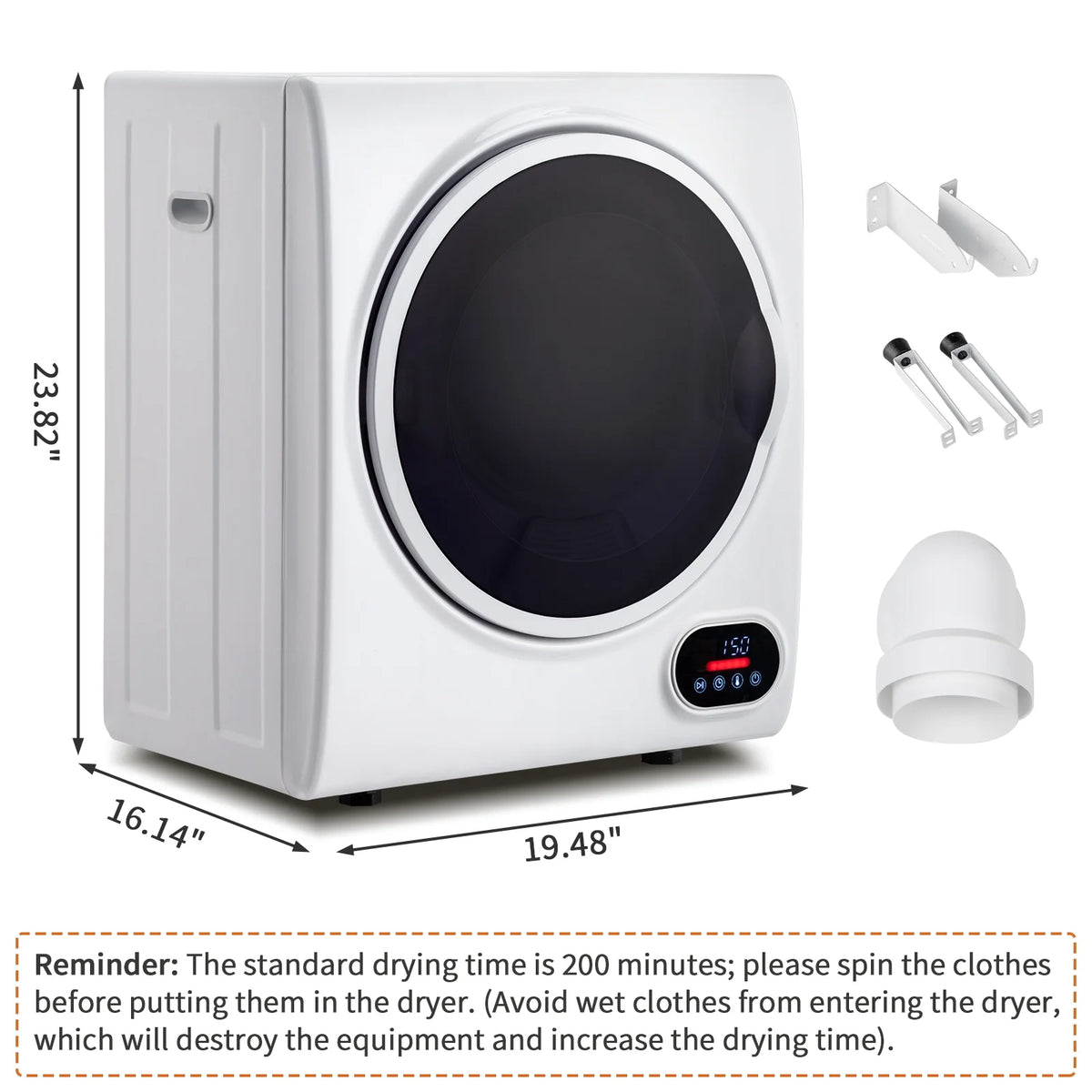 GYJ28-88-E Compact portable Household clothes Dryer 1.5CUFT Drum Dryer with LED display -White 120V 2.5KG