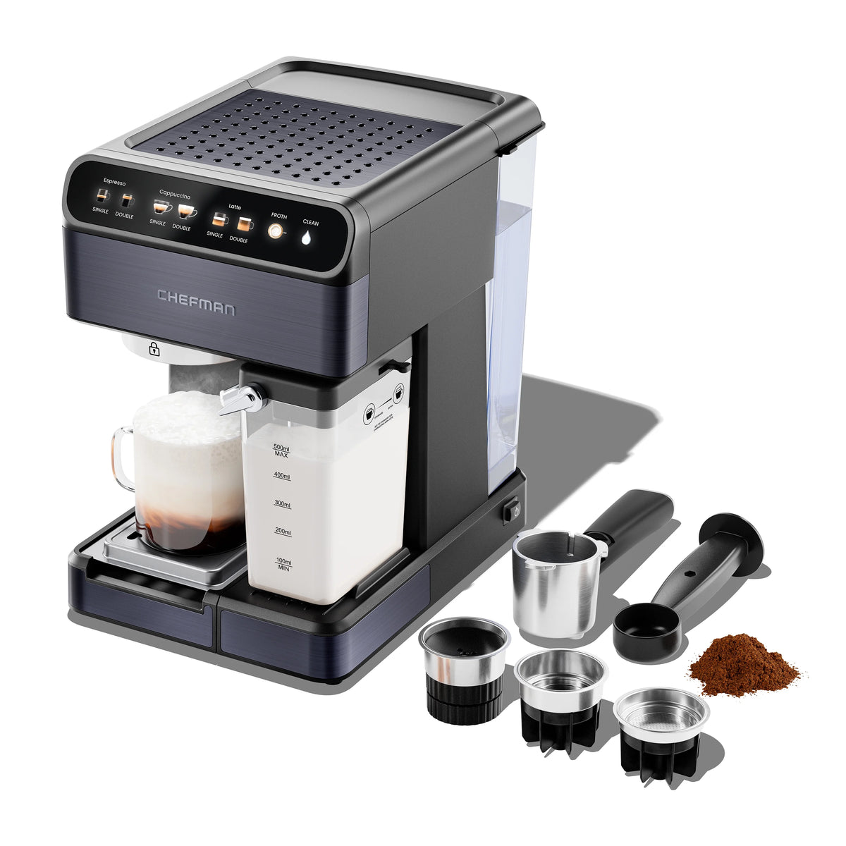 Chefman 20-Bar, 2-Cup Black Stainless Espresso Machine