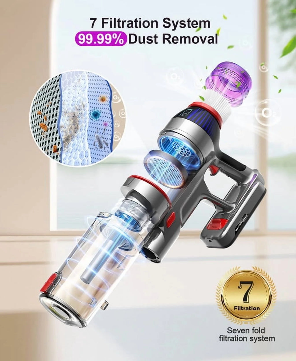 Hosaud Cordless Vacuum Cleaner - 45000pa 550W 55mins 2600mAh Lightweight Stick Vacuum Cleaners for Home Pet Hair Carpet Floor Purple