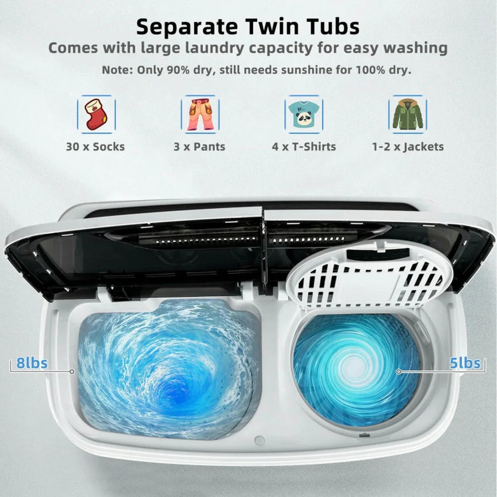 Topcobe 8 Lbs Compact Mini Twin Tub Washing Spiner Machine, Space Saving Washer for Home and Apartment