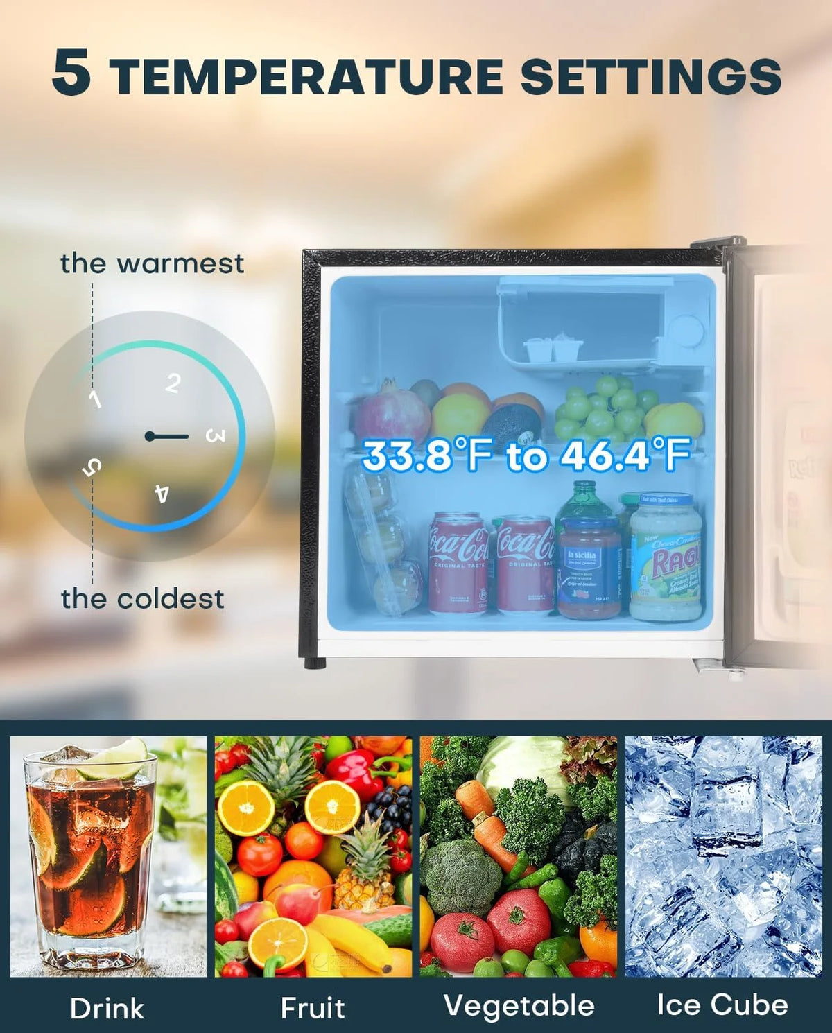 Upstreman 1.7 Cu.ft Mini Fridge with Freezer, Dorm Essentials, Adjustable Thermostat, Energy Saving, Low Noise, Single Door Compact Refrigerator for Dorm, Office, Bedroom, Blue-FR17
