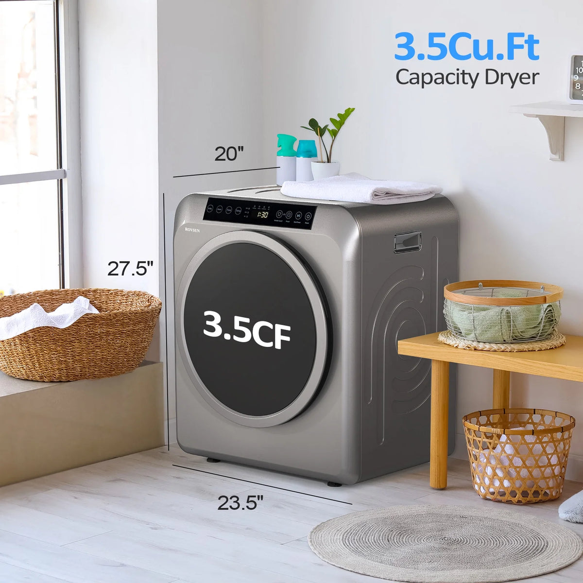 VINGLI Portable Clothes Dryer 3.5 Cu.Ft 1300W White Electric Tumble Dryer