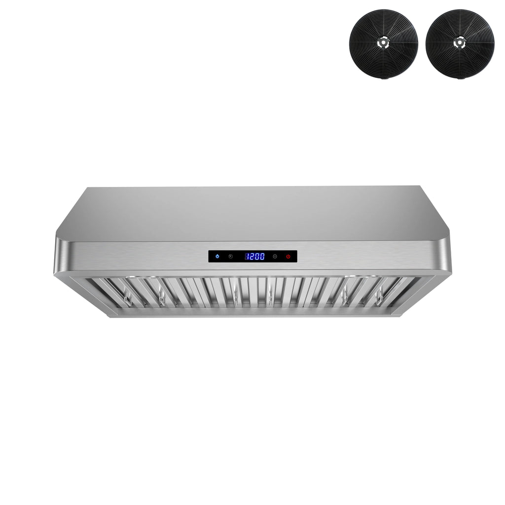 Streamline 30 in. Montecreto Ductless Undermount 406 CFM Range Hood in Brushed Stainless Steel with Baffle Filters, Touchpad Control, LED Lights