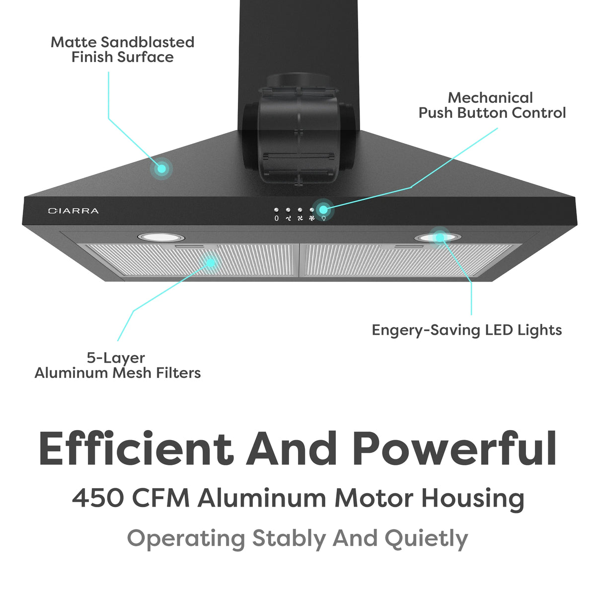 CIARRA Black Range Hood 30 inch Wall Mount Vent Hood Ductless Ducted Convertible CAB206P75