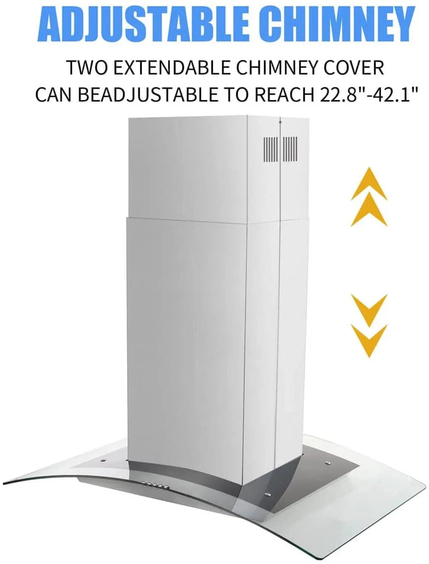 Tieasy Island Range Hood 36 inch Kitchen 3 Speed Extractor Fan Aluminum Filter Tempered Glass