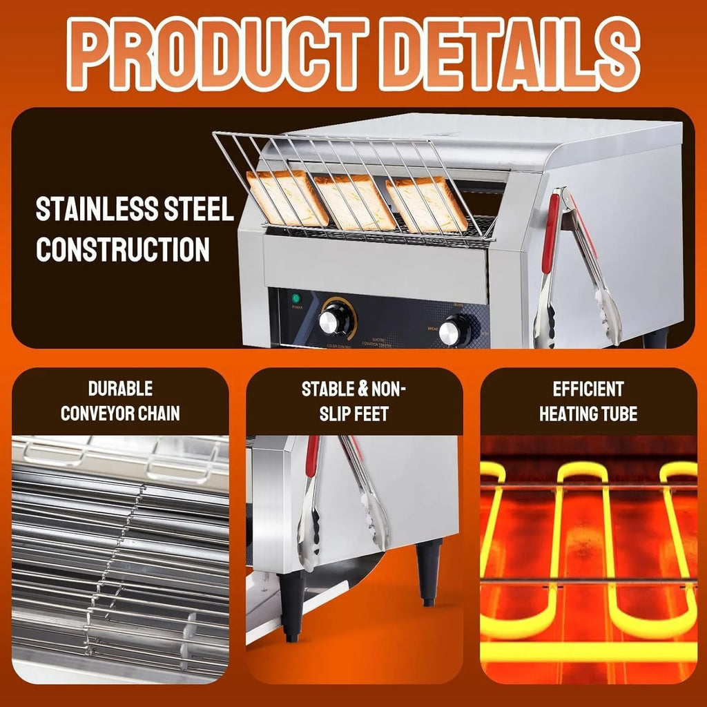 Ktaxon Commercial Conveyor Toaster, 150 Slices/Hour, 1300W, Front/Rear Outlet, Silver