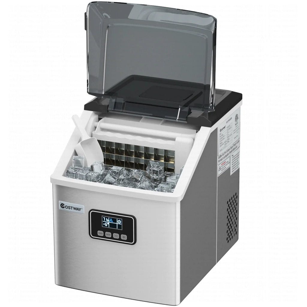 Costway Stainless Steel Ice Maker Machine Countertop 48Lbs/24H Self-Clean with LCD Display