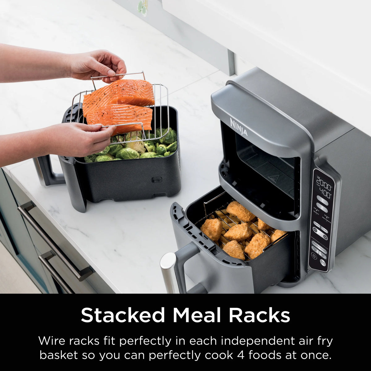 Ninja DoubleStack XL 2-Basket Air Fryer, DoubleStack Technology Cooks 4 Foods at Once, Space Saving Design, 10 QT, 4-in-1, Smart Finish & Match Cook, SL400