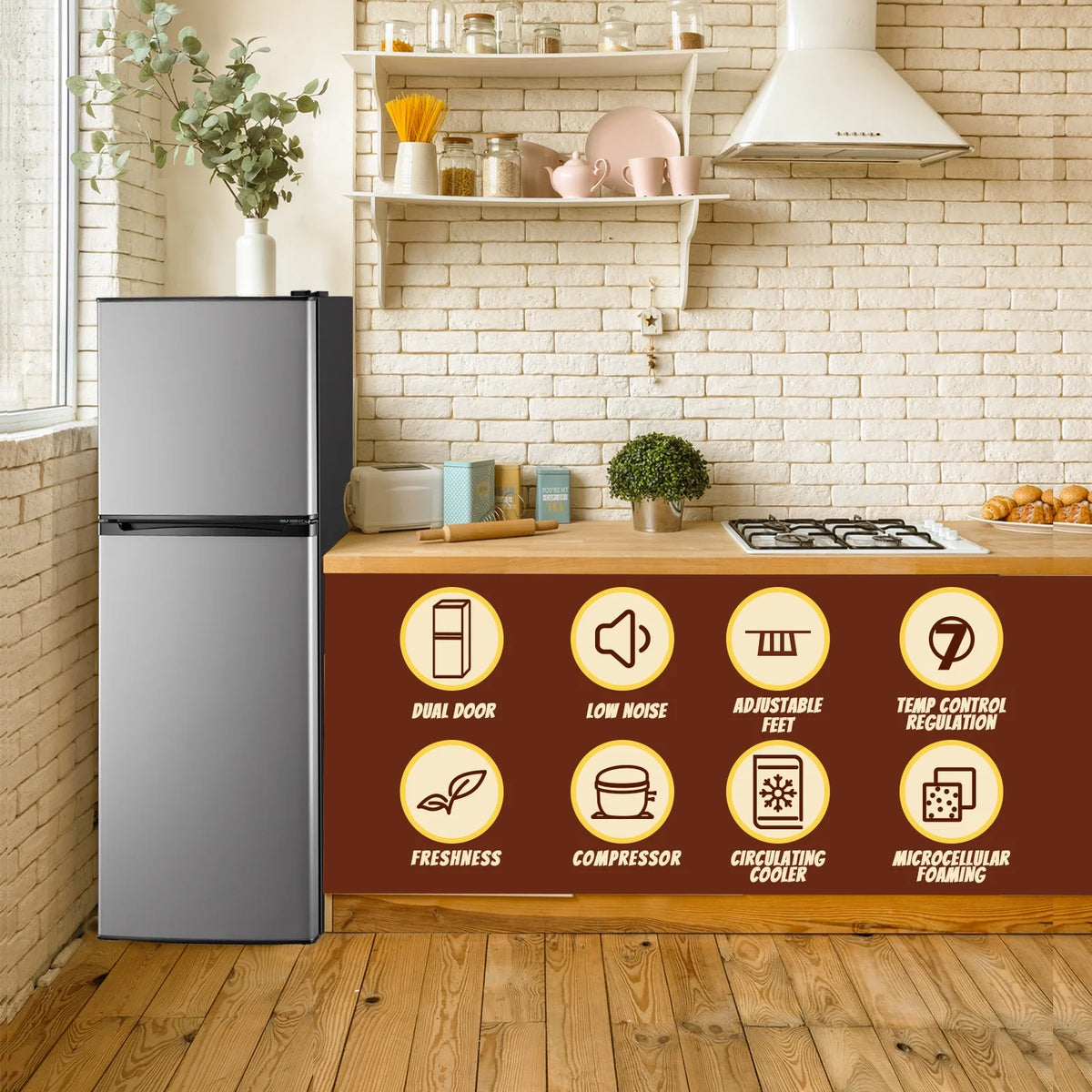Tacool Small Mini Fridge with Top Freezer Compact Refrigerator Dual Door with Adjustable Thermostat Black for Home New