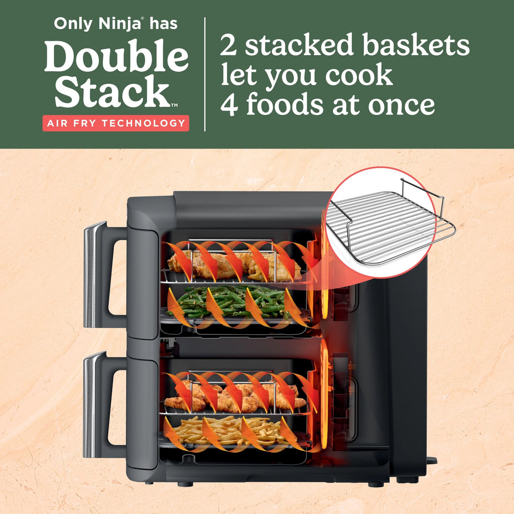 Ninja DoubleStack XL 2-Basket Air Fryer, DoubleStack Technology Cooks 4 Foods at Once, Space Saving Design, 10 QT, 4-in-1, Smart Finish & Match Cook, SL400