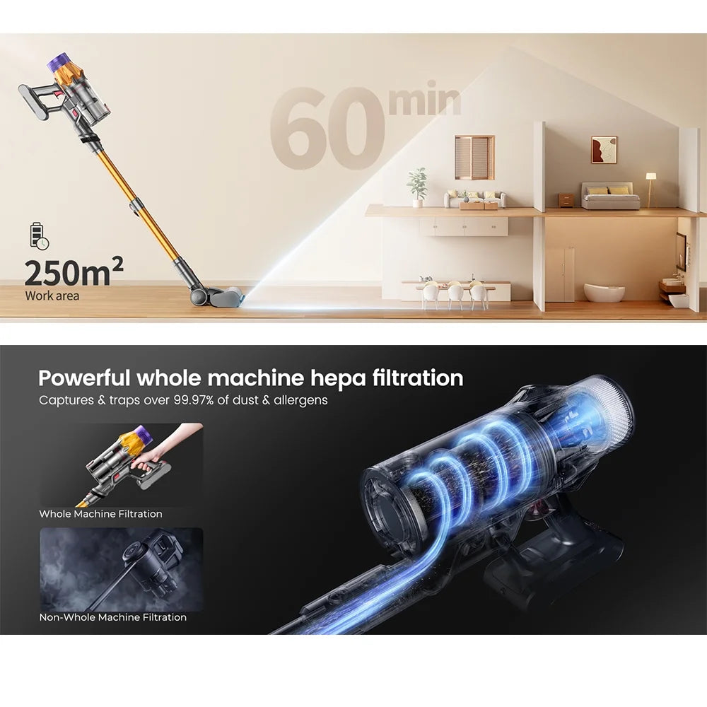 Cordless Stick Vacuum Cleaner 60mins 550W 45kpa with Charging Station Lightweight stick Vacuum for Carpets hardwood Pet Hair Rechargeable