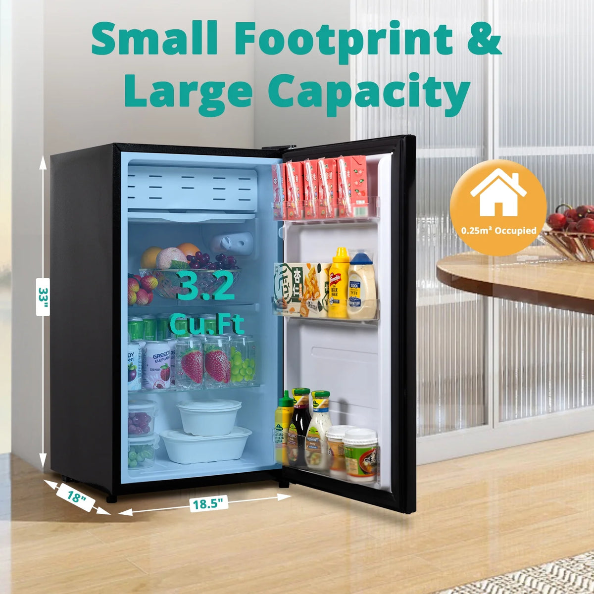 Smeta 3.2 Cu ft Compact Refrigerator 115V Quiet Fridge Fresh Food Energy Saving Home Office Bedroom