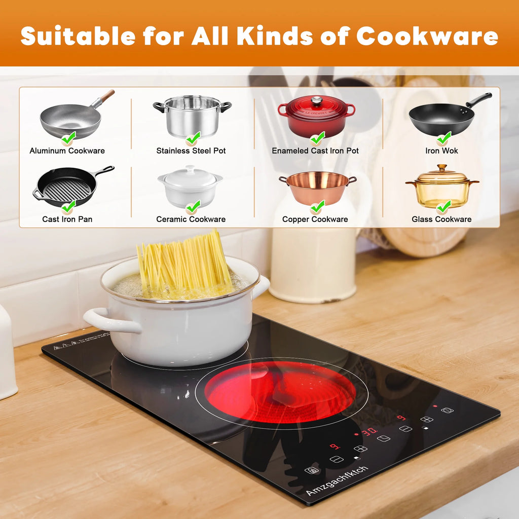 12 inch 3000W 2-Burner Built-In Ceramic Cooktop, Touch Control Radiation-Free ETL Certified
